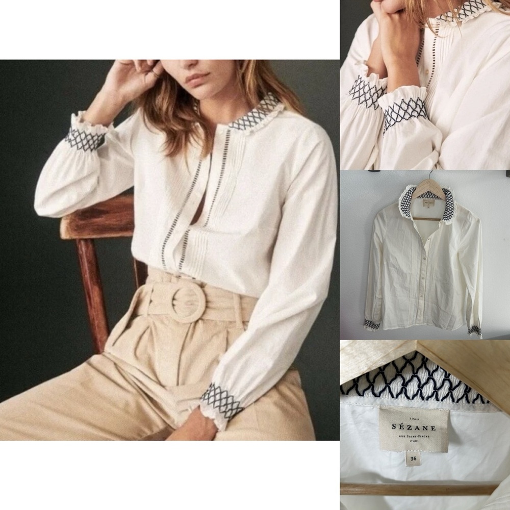 Sezane White Button Down Blouse - Adalie Chemise - Size 36 EU/6 US